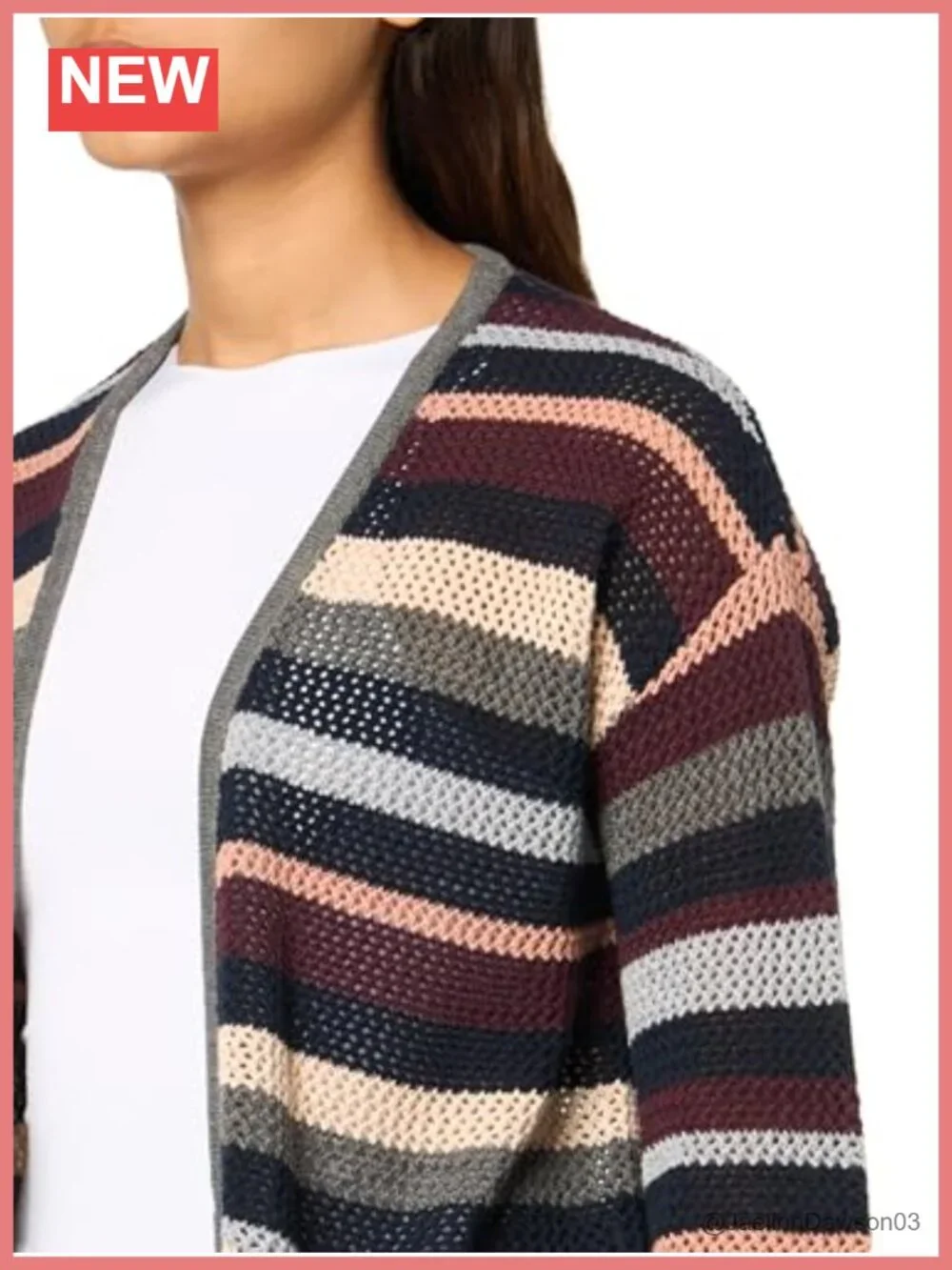 Women's Open Front Long Cardigan 3/4 Sleeve V-Neck Striped Sweater